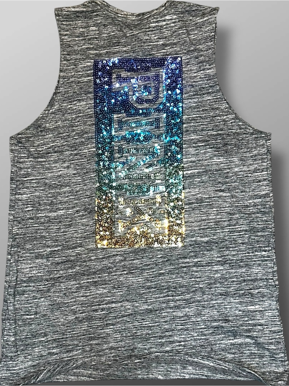 PINK Victoria’s Secret Ombre Sequin Bling Muscle Tank Heather Gray XS Sparkle